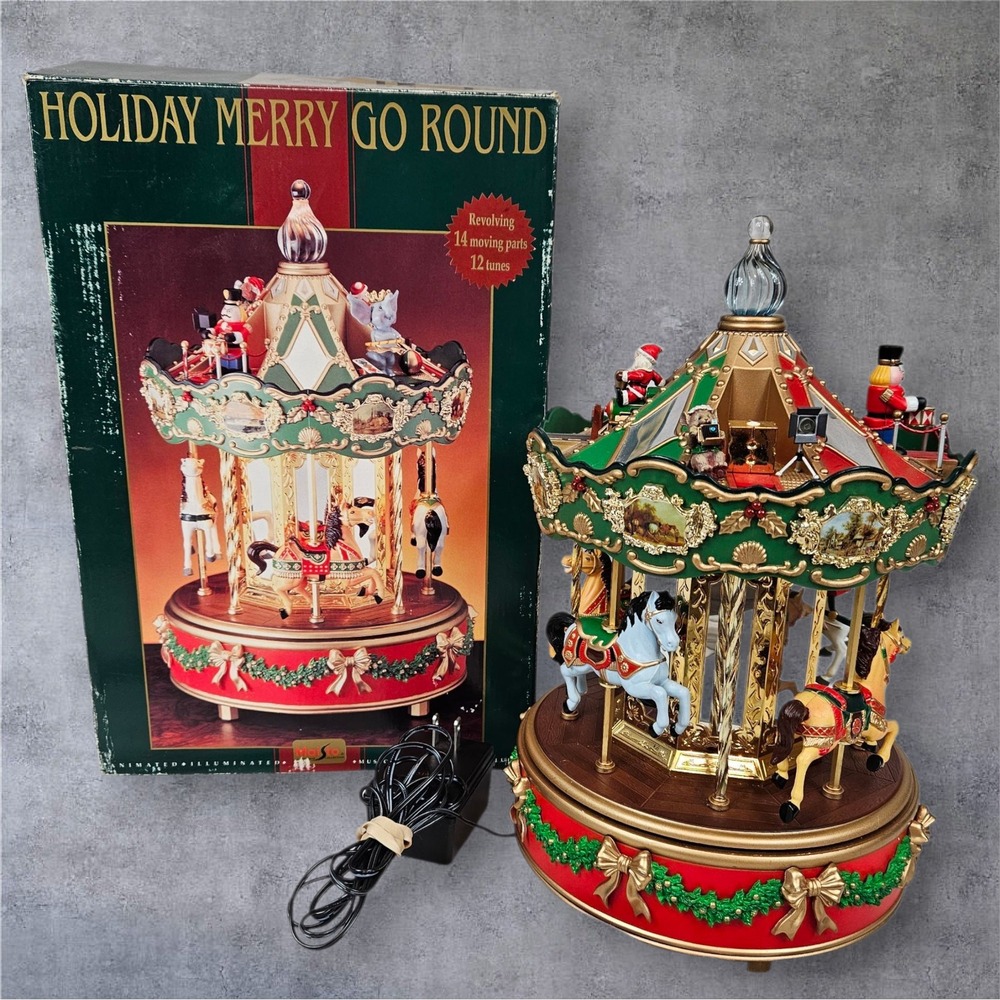 Vintage 90s Holiday Merry Go Round Animated‎ Musical Carousel 12 Tunes Revolving